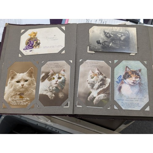 105 - Turn of the century postcard album 3/4 full of old postcards and greeting cards, Plus roughly 100 vi... 