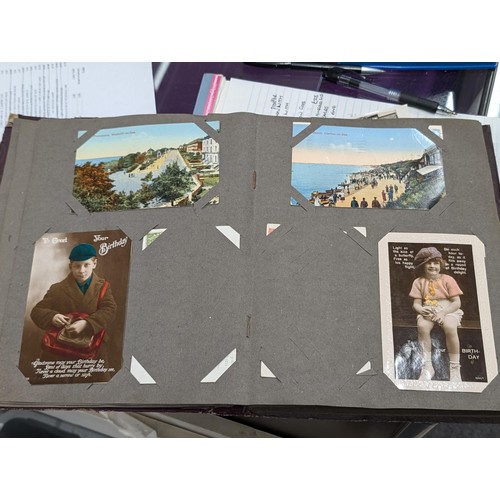 105 - Turn of the century postcard album 3/4 full of old postcards and greeting cards, Plus roughly 100 vi... 