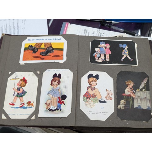 105 - Turn of the century postcard album 3/4 full of old postcards and greeting cards, Plus roughly 100 vi... 