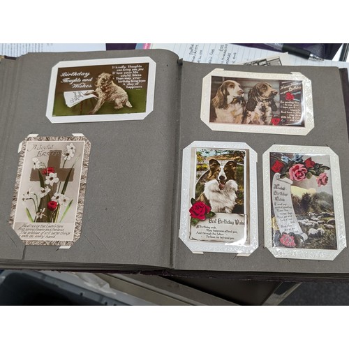 105 - Turn of the century postcard album 3/4 full of old postcards and greeting cards, Plus roughly 100 vi... 