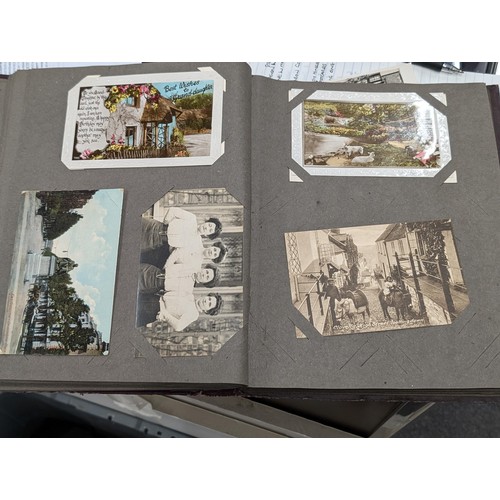 105 - Turn of the century postcard album 3/4 full of old postcards and greeting cards, Plus roughly 100 vi... 