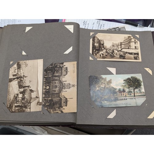 105 - Turn of the century postcard album 3/4 full of old postcards and greeting cards, Plus roughly 100 vi... 