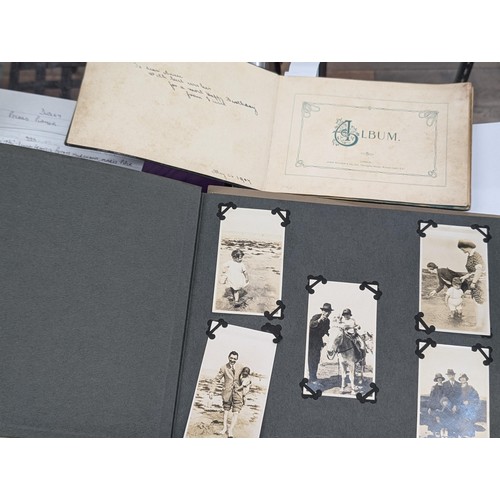 364 - Turn of the century album of ink written script and good wishes to include painting of old sailing s... 