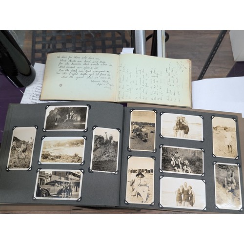 364 - Turn of the century album of ink written script and good wishes to include painting of old sailing s... 