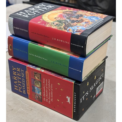 514 - Harry Potter 4-book paperback box set and 2 x hard back first editions, 1 without jacket