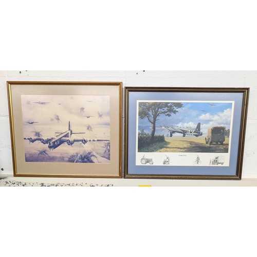 146 - 2 x framed WWII aviation picture prints by Andrew Beck and Keith Woodcock