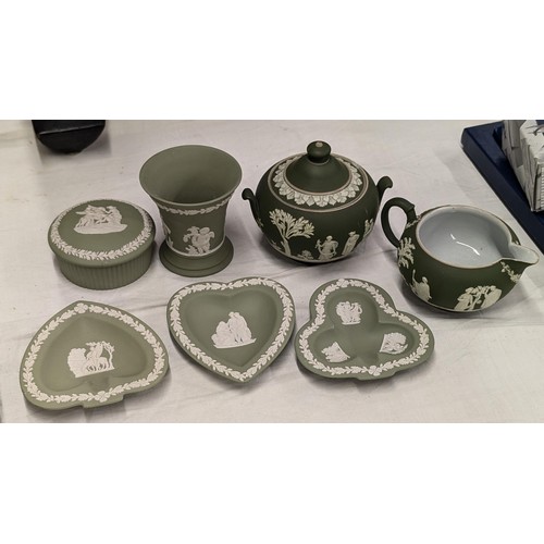 503 - Collection of Wedgwood Jasper ware white on green/sage items