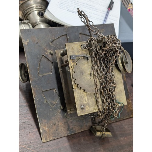 369 - Heavy brass long case clock face and mechanism - Jeremiah Hancock Gloucester - approximately 10