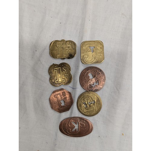 453 - 7 x antique Spitalfields etc market tokens.