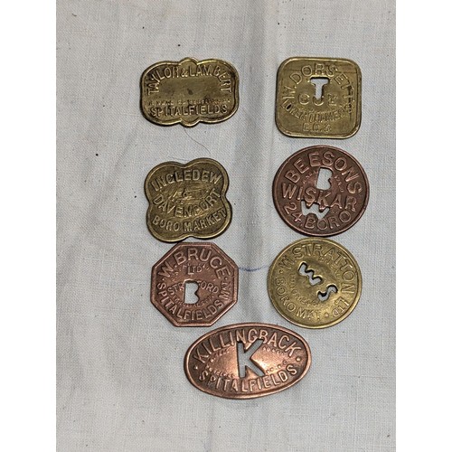 453 - 7 x antique Spitalfields etc market tokens.