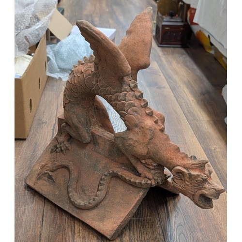 385 - Large and heavy terracotta roof ridge finial of Welsh dragon