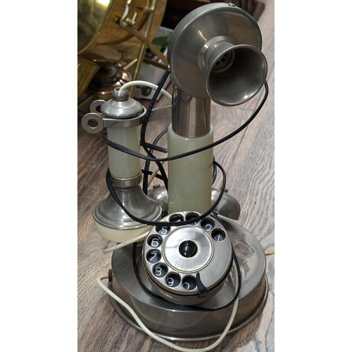 313 - Onyx and chrome candle stick rotary telephone