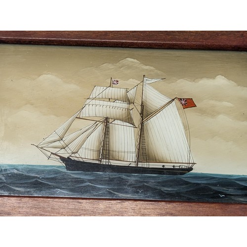 478 - 23 x 15 x 7cm jewellery box with reverse painted panels including one of a schooner