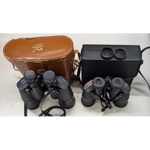 314 - 2 x Vintage binoculars with case's being Tecnar by Swift 8 x 40 and Philo 7 x 50