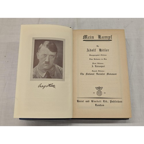 293 - Rare Mein Kampf by Adolf Hitler, unexpurgated edition, two volumes in one, 1939 published by Hurst a... 