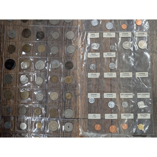 469 - 5 x sleeves of assorted mixed silver and copper foreign coinage plus bag of individually pouched sim... 