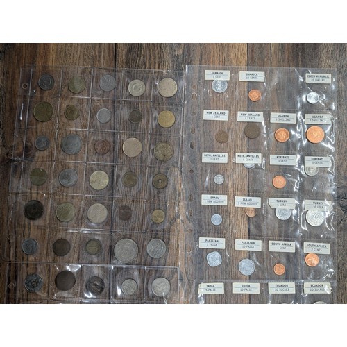 469 - 5 x sleeves of assorted mixed silver and copper foreign coinage plus bag of individually pouched sim... 