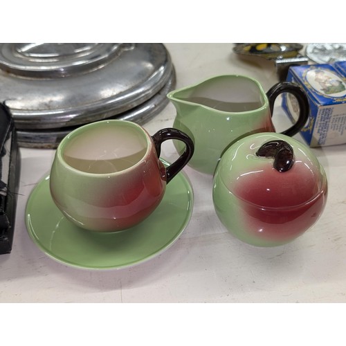 92 - Carlton ware Apple cup and saucer, sugar bowl and cream jug