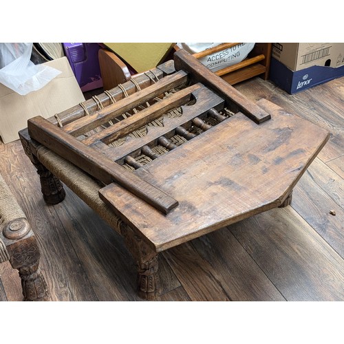 234 - Pair of Indian carved folding chairs with low table