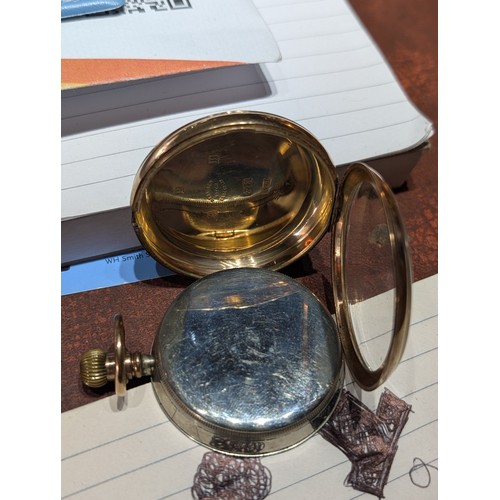 567 - Non magnetic 9 carat gold cased pocket watch with hinged mechanism - non working but good condition ... 