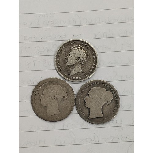 409 - 1826 George IV and 2 x Victorian shilling silver coins