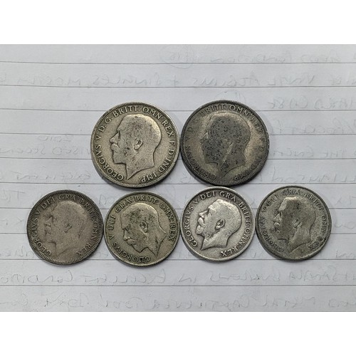 415 - George V silver coin bundle of 2 x florins and 4 x one shillings