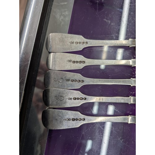 399 - London hallmarked set of 10 x silver initialled forks - 829 gm