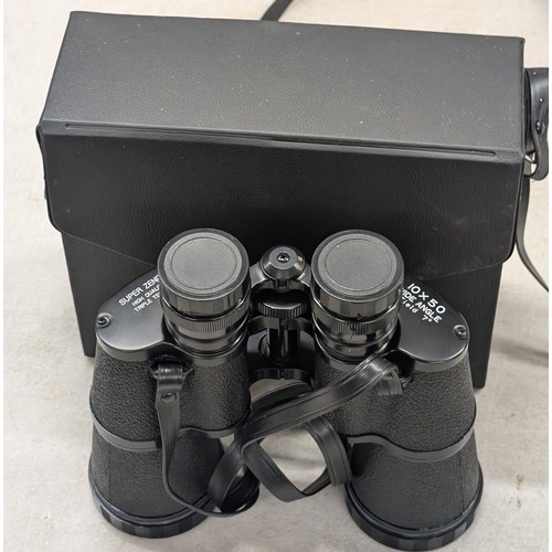 26 - Vintage super Zenith 10 x 50 wide angle field binoculars in case