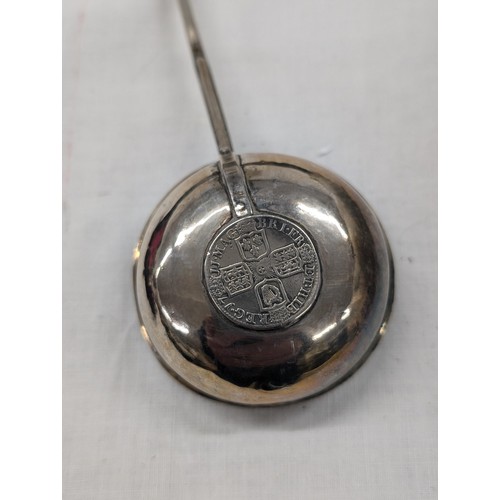 383 - Silver toddy ladle with coin to base