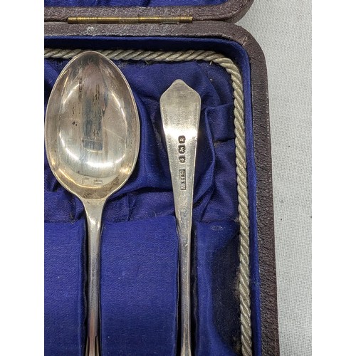 393 - Birmingham 1949 JB Chatterley & Sons, cased set of 8 silver teaspoons with ECG monogram - 99gm