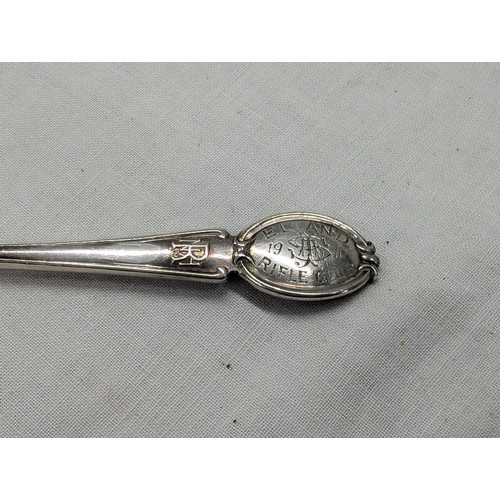 394 - Antique Birmingham hallmarked silver spoon inscribed with Elland Rifle club 1910