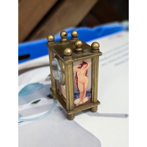 70 - Replica Omega nude glamour ladies decorated miniature carriage clock - not working - height 6cm