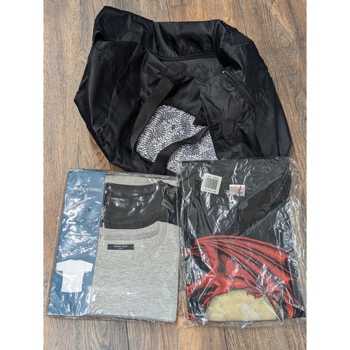 63 - Brand new Fantasy t-shirt (dragon on skull) and pack of new Dunnes t-shirts size large in zip holdal... 