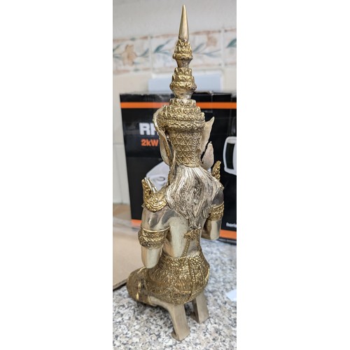 74 - 33cm Tall very heavy metal gold colour Thai Namaste praying goddess figure