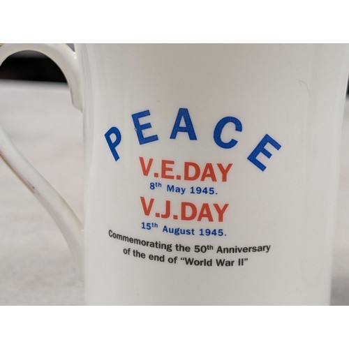 247 - 1919 WWI peace celebration beaker (couple of hairline cracks) and VE VJ day peace small mug - WWII 5... 