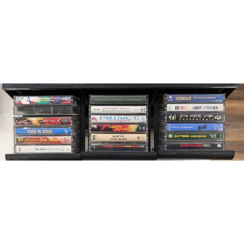 151 - 3 x retro Hama plastic 3 drawer tape storage units with 60 x assorted 1980/90's chart music cassette... 