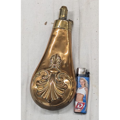 455 - Art Nouveau brass/copper gun powder flask