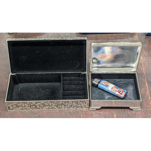 156 - Vintage silver plated jewellery box and cigarette box