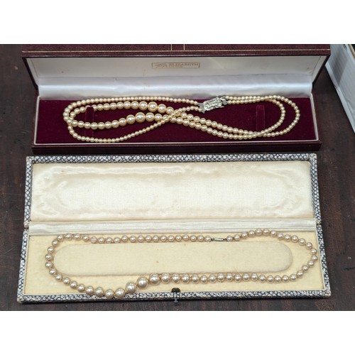 170 - 2 x vintage pearl necklaces in cases, 1 x two string 1 x single