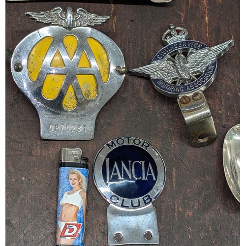 161 - 3 x Vintage car badges being Lancia Motor club, Civil Service Motoring Association and AA