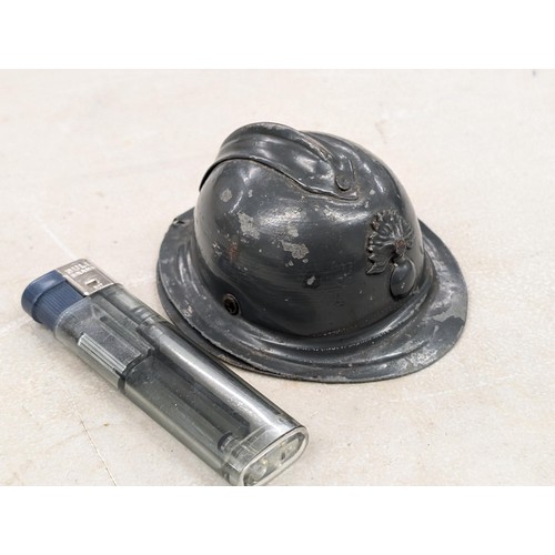 66 - Rare French WWI military helmet shaped inkwell with glass liner