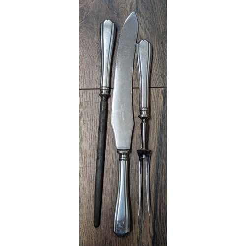 100 - K Milne & Co stainless steel 3-piece turkey carving set with silver plated handle