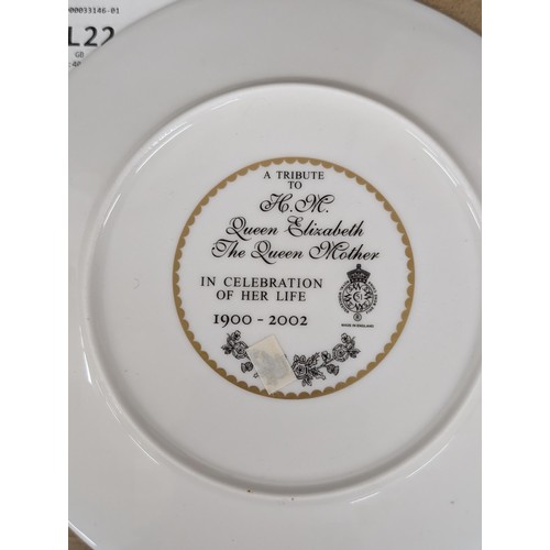 133 - Trio of Queen mother commemorative items being 2 x plates and 1 x dish