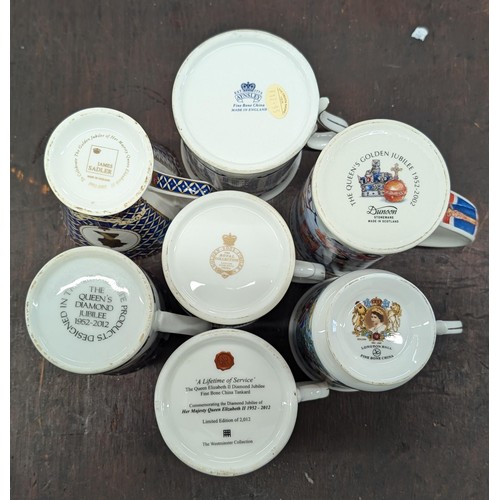 143 - 7 x assorted size and years Queen Elizabeth II commemorative jubilee mugs and cups, including limite... 