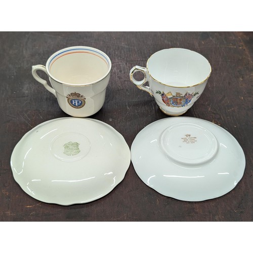 150 - 2 x Queen Elizabeth II coronation cups and saucers by Royal Stafford and Washington