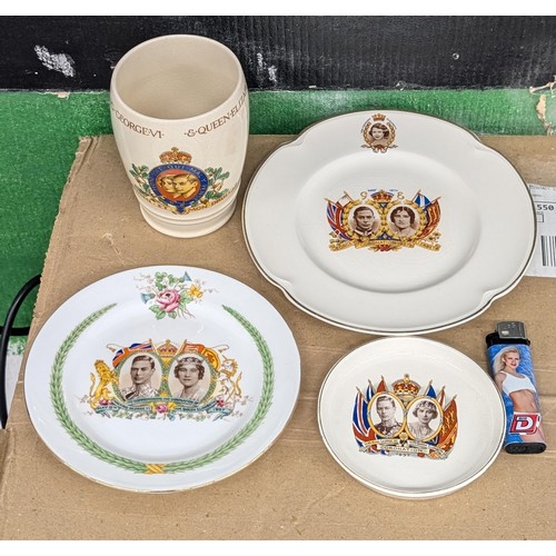 172 - 2 x plates, small dish and beaker to celebrate the coronation of King George VI - assorted makers an... 