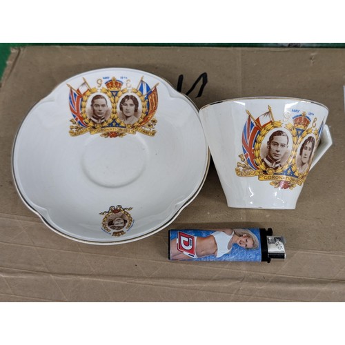 183 - 1937 King George VI coronation celebration cup and saucer by Johnson Bros