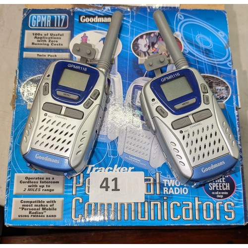 41 - Boxed Goodmans Tracker walkie talkies model GPMR 117