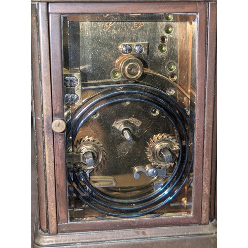 127 - Stunning late 19th century brass carriage clock with chime, very clean and working. Front states J. ... 