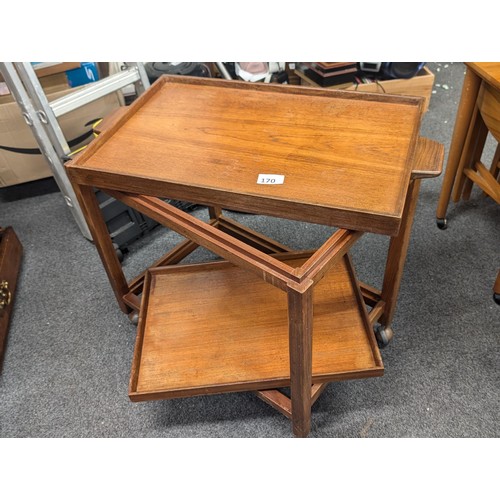 170 - Mid-century teak 2 tier hostess trolley with removable trays